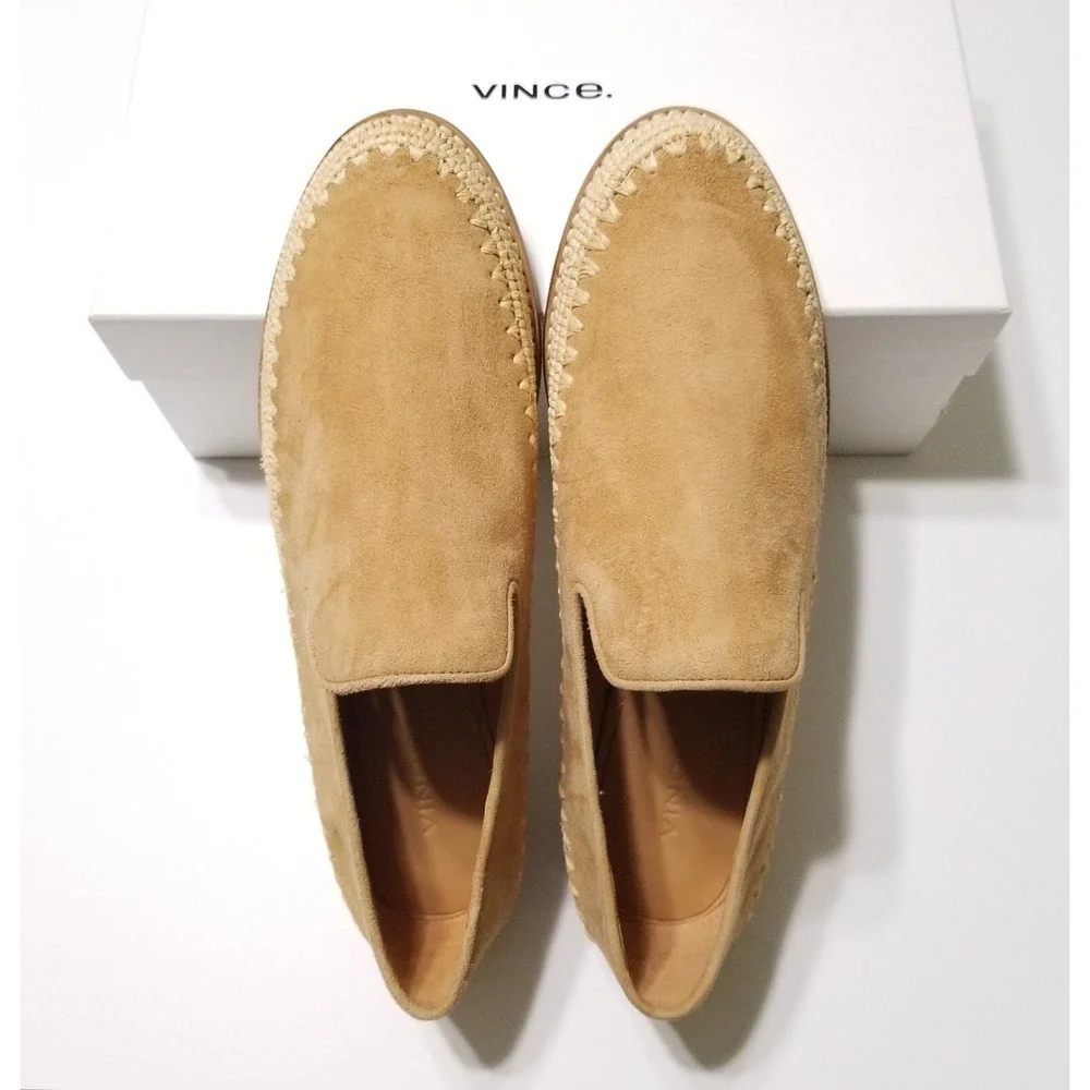 Vince Jalen Suede Leather Espadrille Flat Loafer Roasted Cashew NIB Size 9 $295